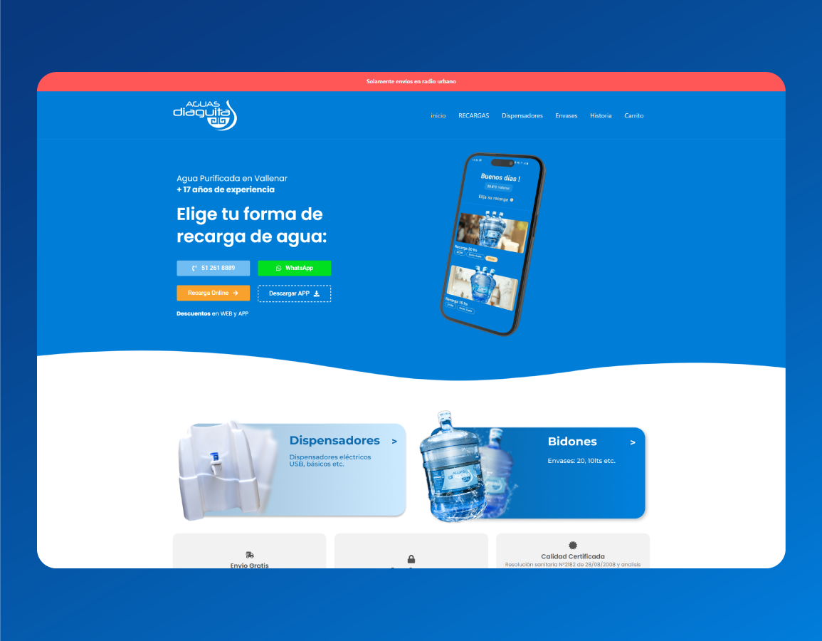 Aguas Diaguitas Web - Ecommerce WordPress para agua purificada en Vallenar